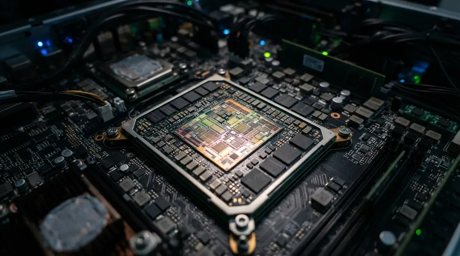 Close-up of AI computer chip for cancer research