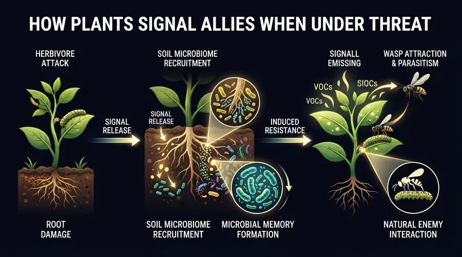 process flow of plant signaling from attack to wasp attraction