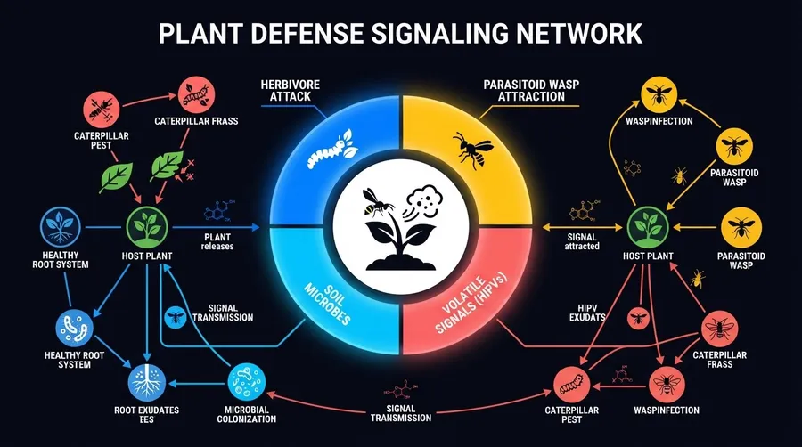network map of interactions among plants, bacteria, herbivores, wasps