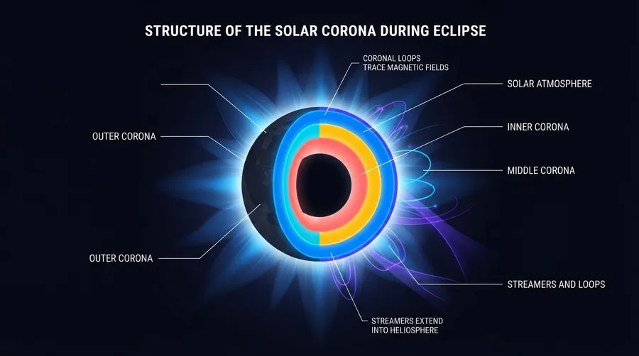 Diagram of Sun's corona structure during solar eclipse