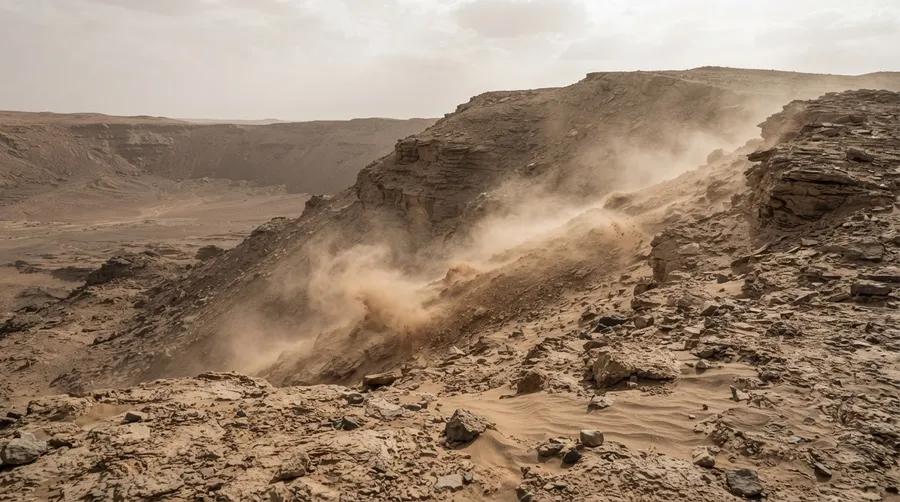 Wind erosion in Schiaparelli Crater with dust and sediment movement