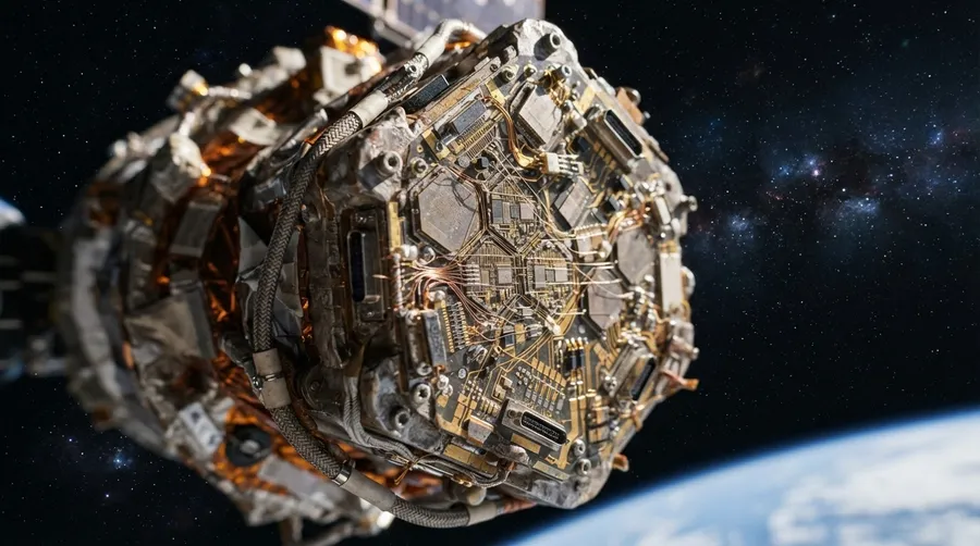 Close-up of spacecraft sensor array detecting solar particles