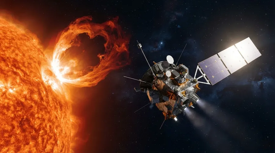 Spacecraft capturing real-time data of coronal mass ejection