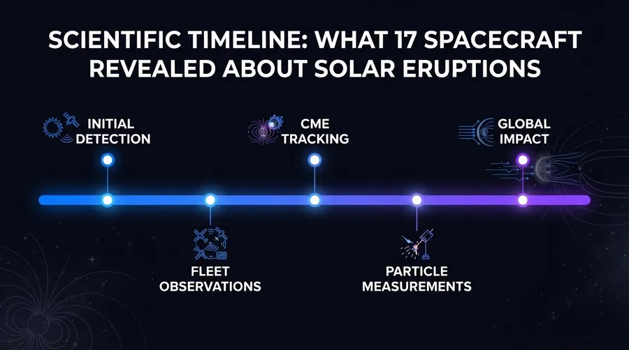 Diagram of sensors and instruments on 17 spacecraft for CME measurement