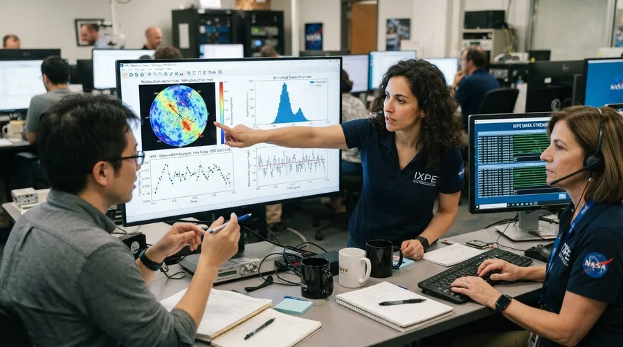 Scientists analyzing IXPE X-ray polarization data