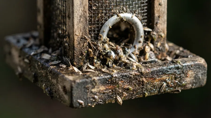 Close-up of bird feeder surface texture