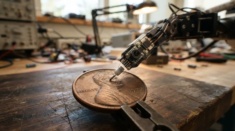 robotic finger moving over penny surface with sensor interaction