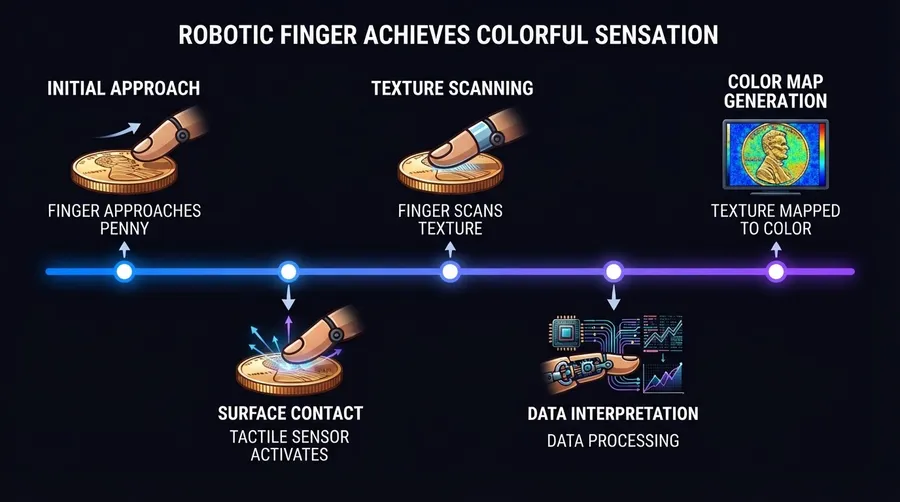 process flow of robotic finger sensing penny textures