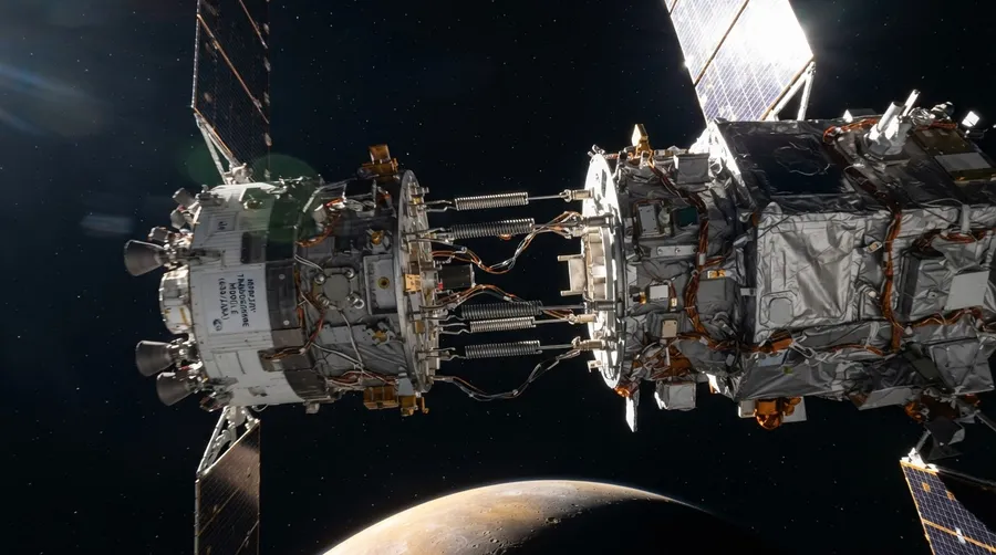 MTM detaching from BepiColombo showing mechanical intricacies