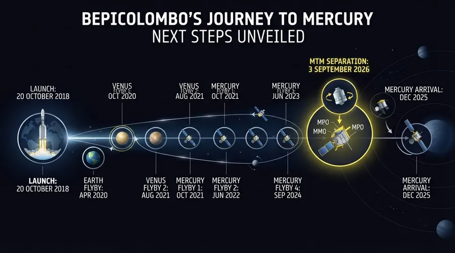 Timeline of BepiColombo mission milestones leading to MTM separation
