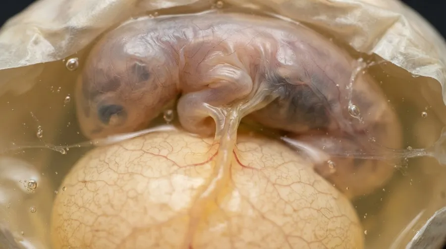 close-up of snake embryo body-gut junction with tether-like structure