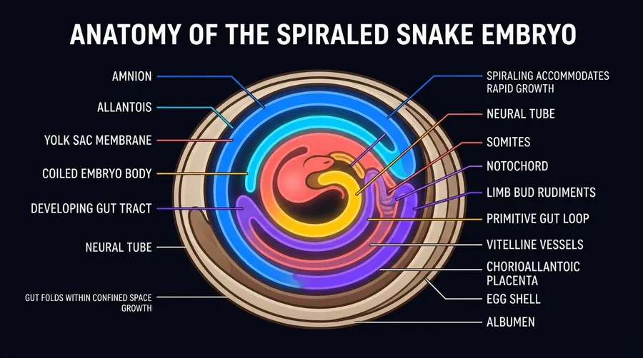 cross-section of snake embryo anatomy focusing on body and gut