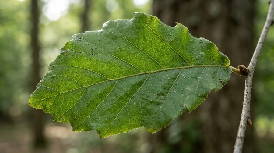 Close-up of leaf with detailed vein patterns and vibrant green color
