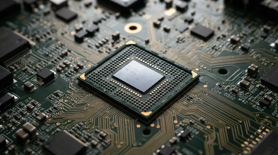 Close-up of semiconductor chip on PCB board