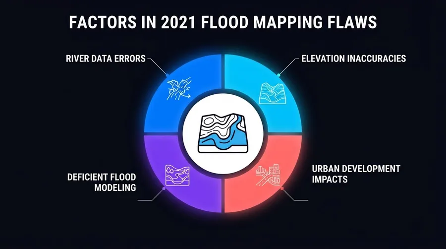 Diagram of factors contributing to mapping flaws in 2021 floods