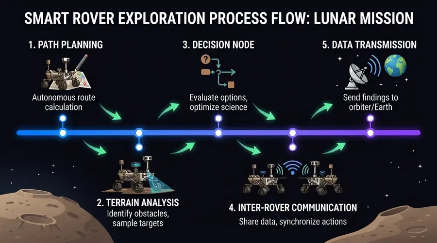 Process flow of rovers' autonomous exploration and communication steps