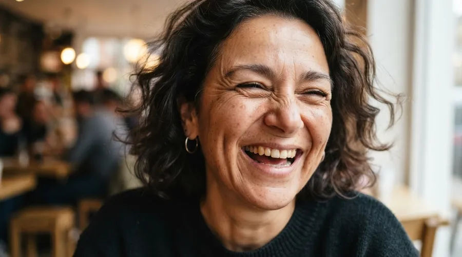 Close-up of joyful face during laughter therapy