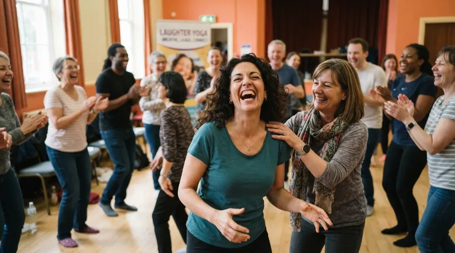 Participants in laughter therapy exercise