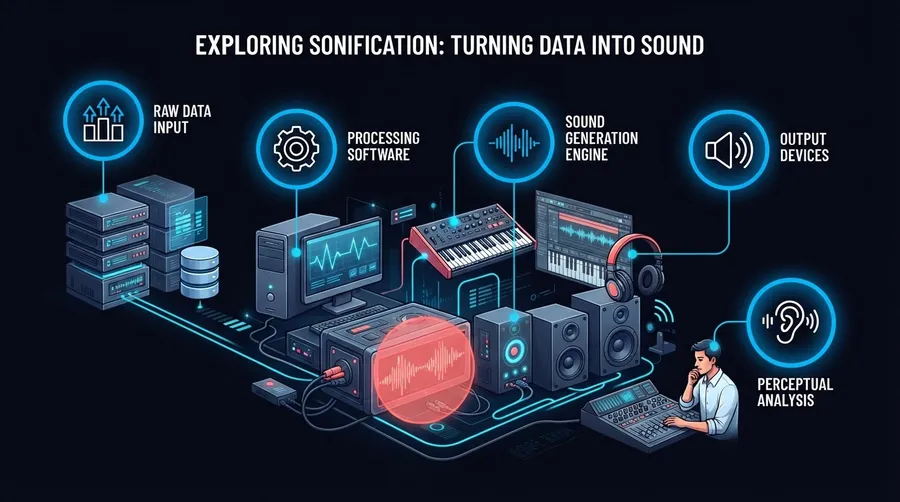 Diagram of key components in sonification process including data input and output