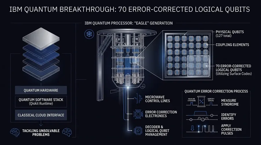 Diagram of quantum computer architecture with 70 error-corrected logical qubits