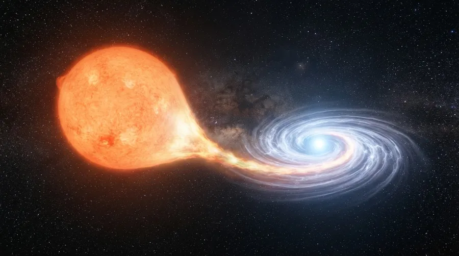 White dwarf accreting material from companion star with gas transfer