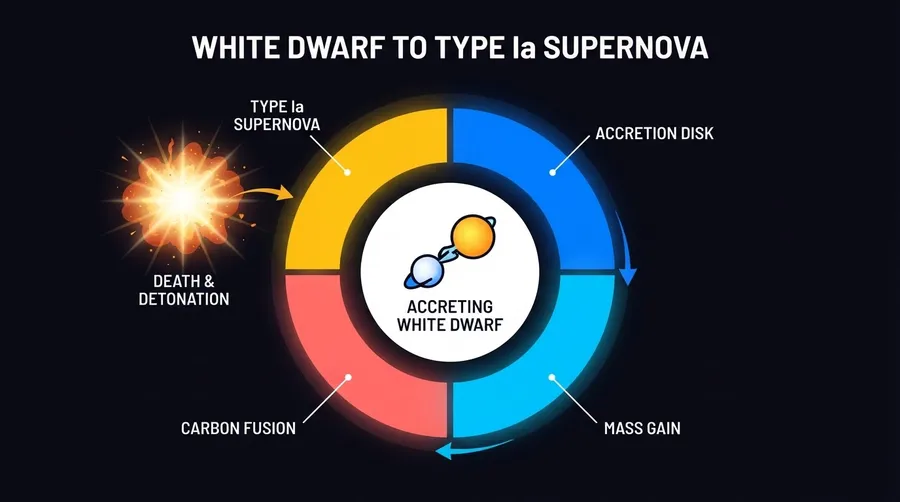 Lifecycle stages of white dwarf leading to type Ia supernova