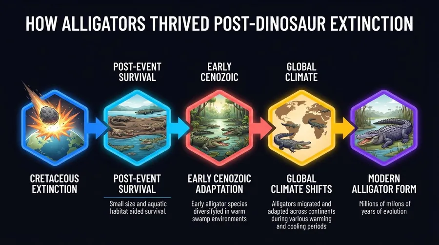 Evolutionary timeline of alligator survival post-dinosaur extinction
