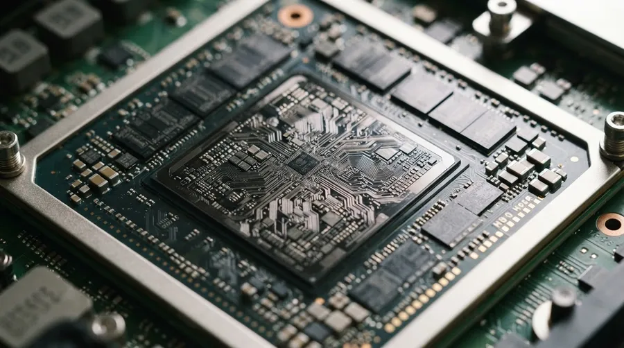 Close-up of Nvidia GPU chip circuitry for AI hardware
