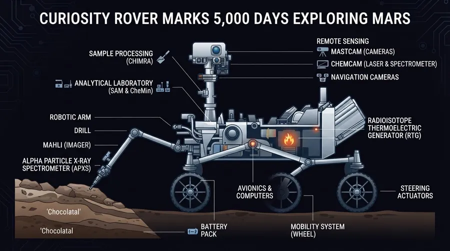 Cross-section of Curiosity Rover's internal components and instruments