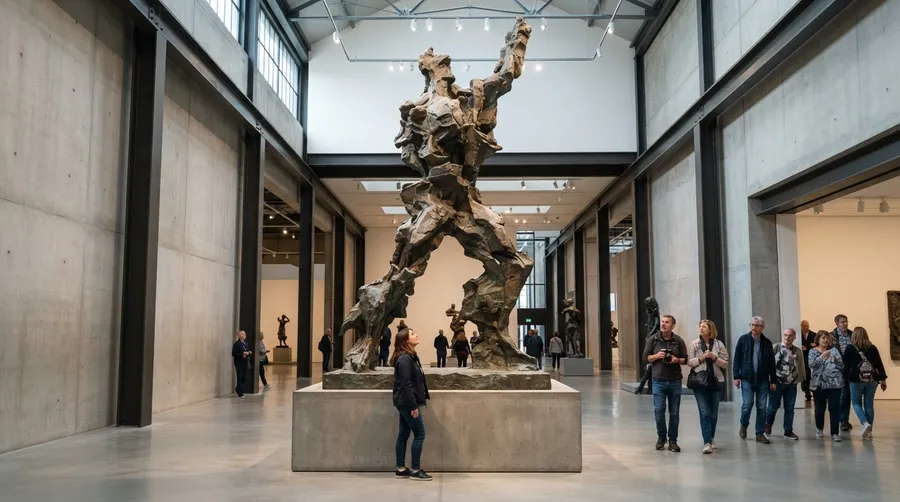 Wide shot of Jim Gates sculpture in exhibition space