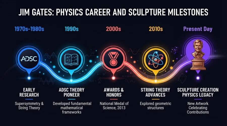 Timeline of Jim Gates' physics career and sculpture creation
