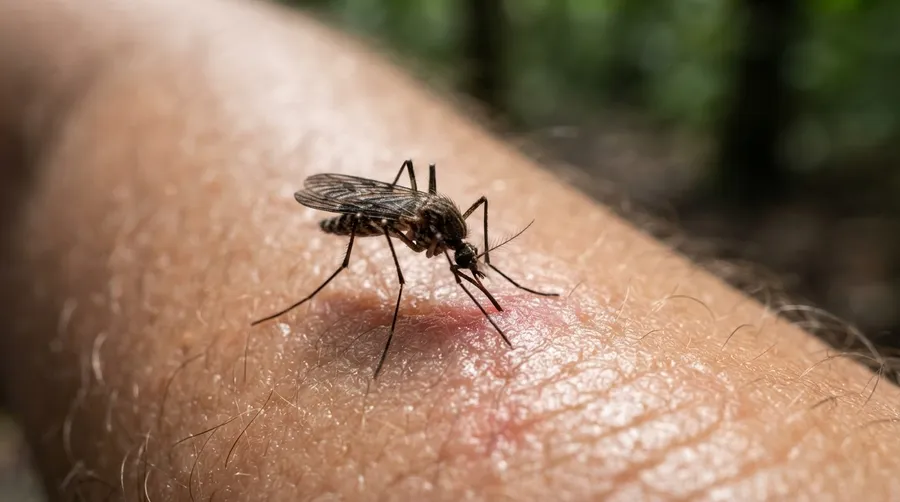 Close-up mosquito on arm climate change insect-related illness threat