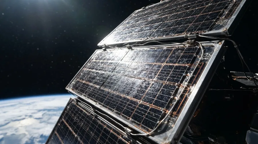 Close-up of Starlink V3 satellite solar panels with intricate textures