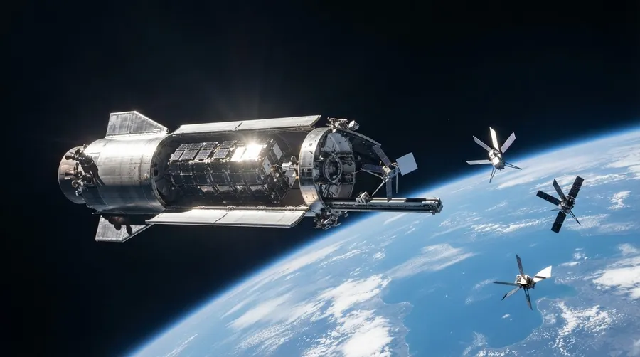 Starship deploying Starlink V3 satellites in orbit with deployment mechanism