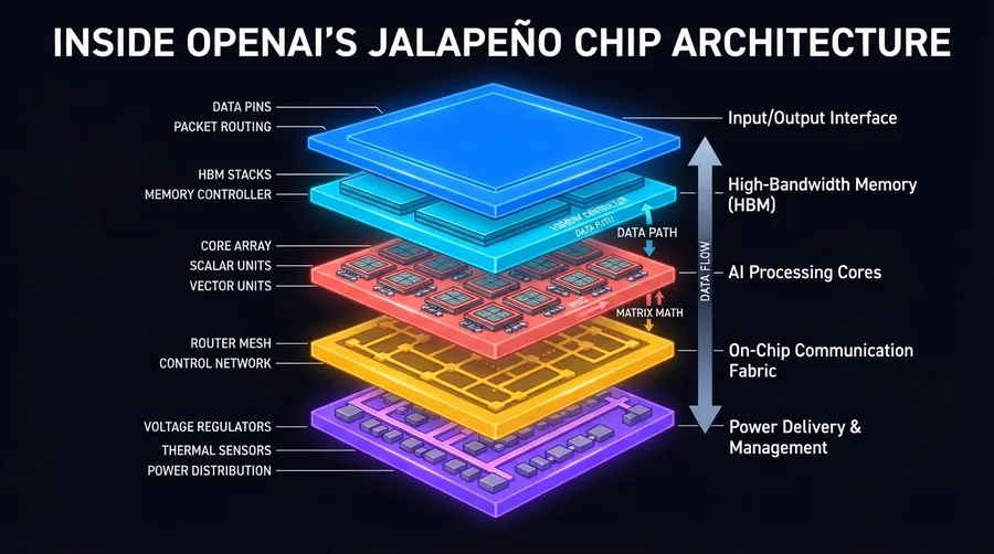 Component diagram of Jalapeño chip architecture with memory and processing units