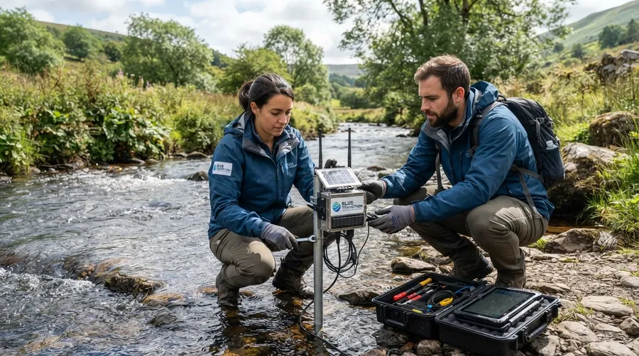 Researchers installing water management sensors in the field