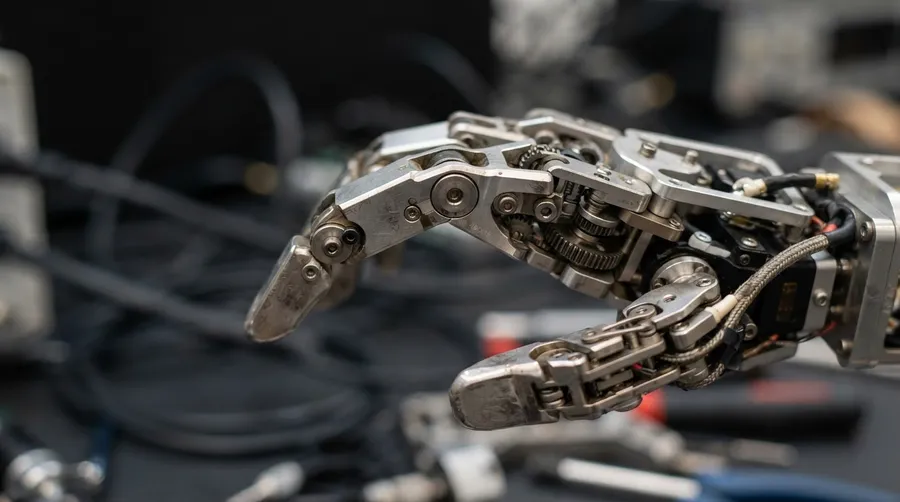close-up of robotic hand joint mechanisms