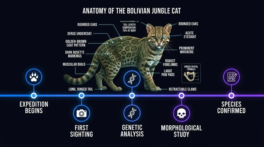 Anatomy diagram of newly discovered feline species with unique features