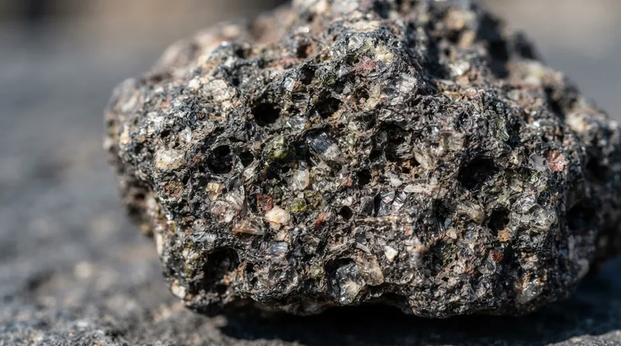 Close-up of volcanic rock sample from Pompeii showing mineral patterns