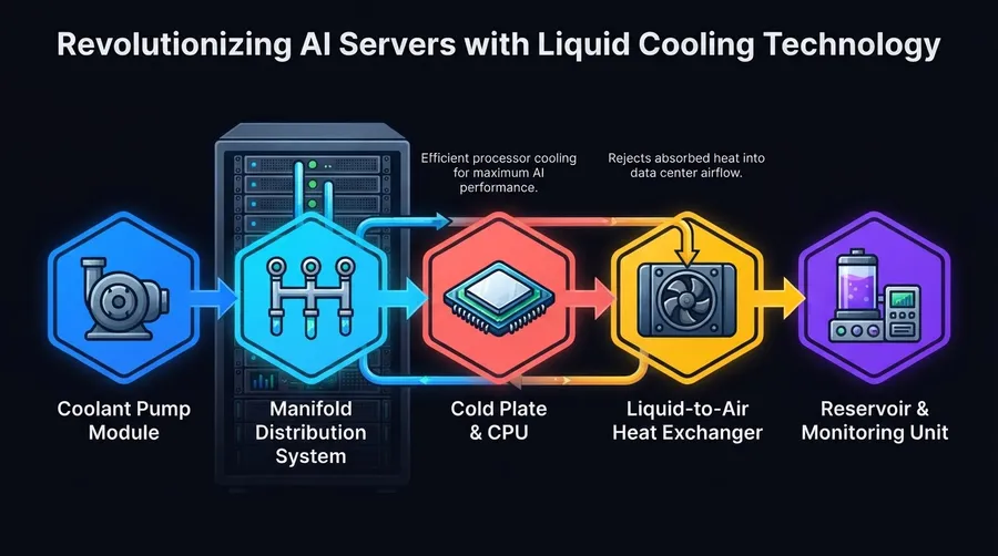 Diagram of liquid cooling system components in server rack