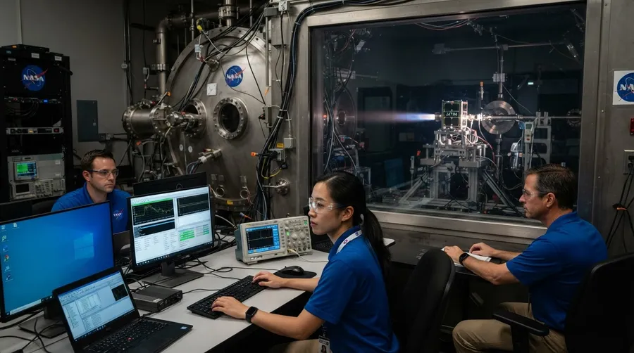 NASA engineers testing CubeSat propulsion in vacuum chamber