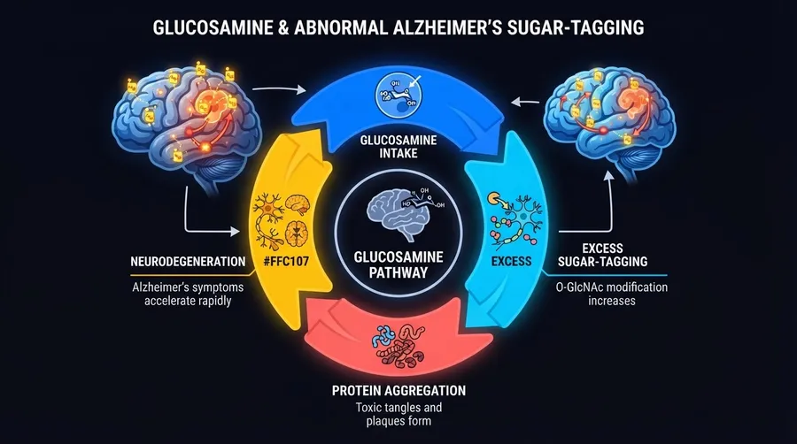 Diagram of glucosamine's impact on Alzheimer's brain