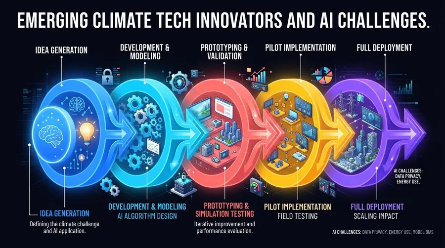Process flow of climate tech innovation from concept to implementation