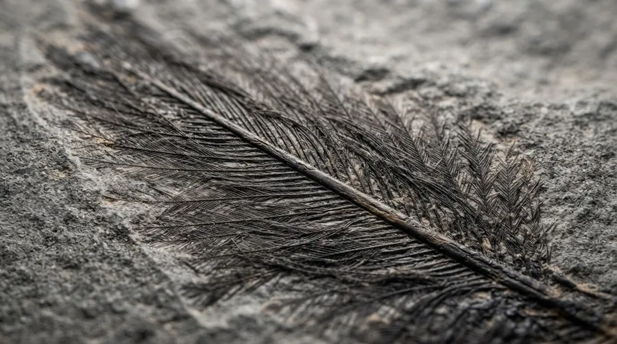 close-up of dinosaur fossil's feather-like structures