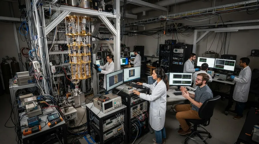 quantum computing lab with equipment and research team