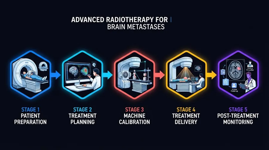 Process flow of radiotherapy preparation and delivery for brain metastases