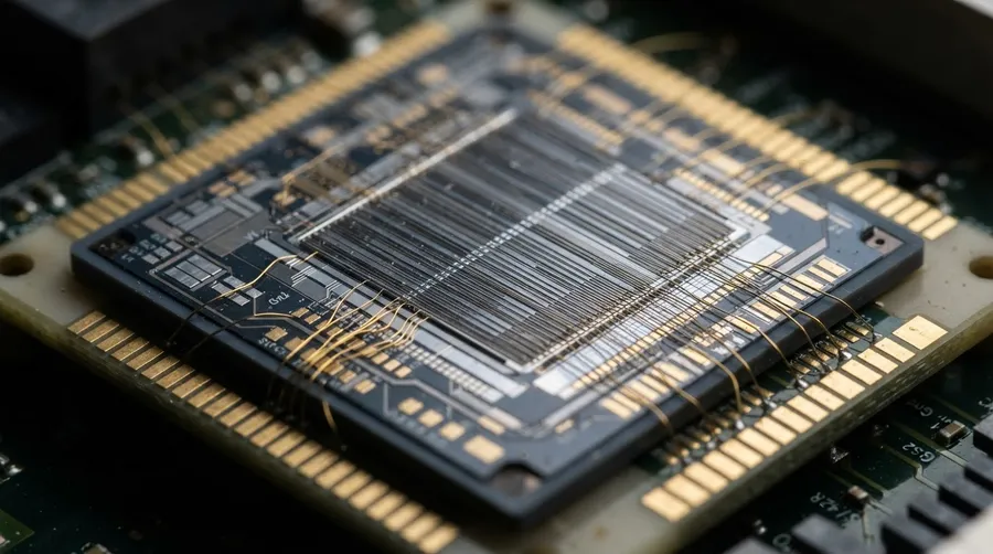close-up of silicon detector chip for particle detection