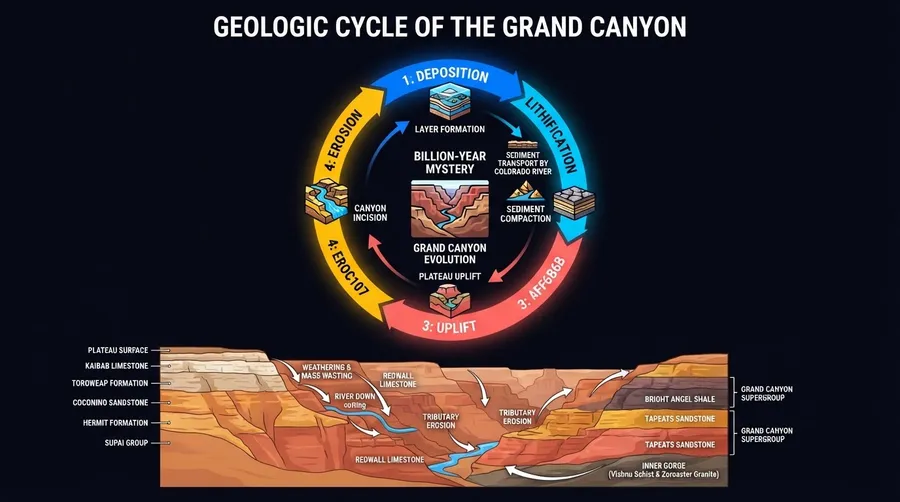 Cross-section of Grand Canyon showing erosion and sedimentation