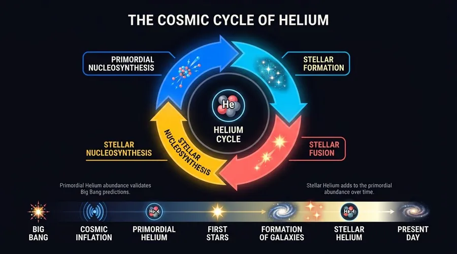 timeline of primordial helium from Big Bang to present