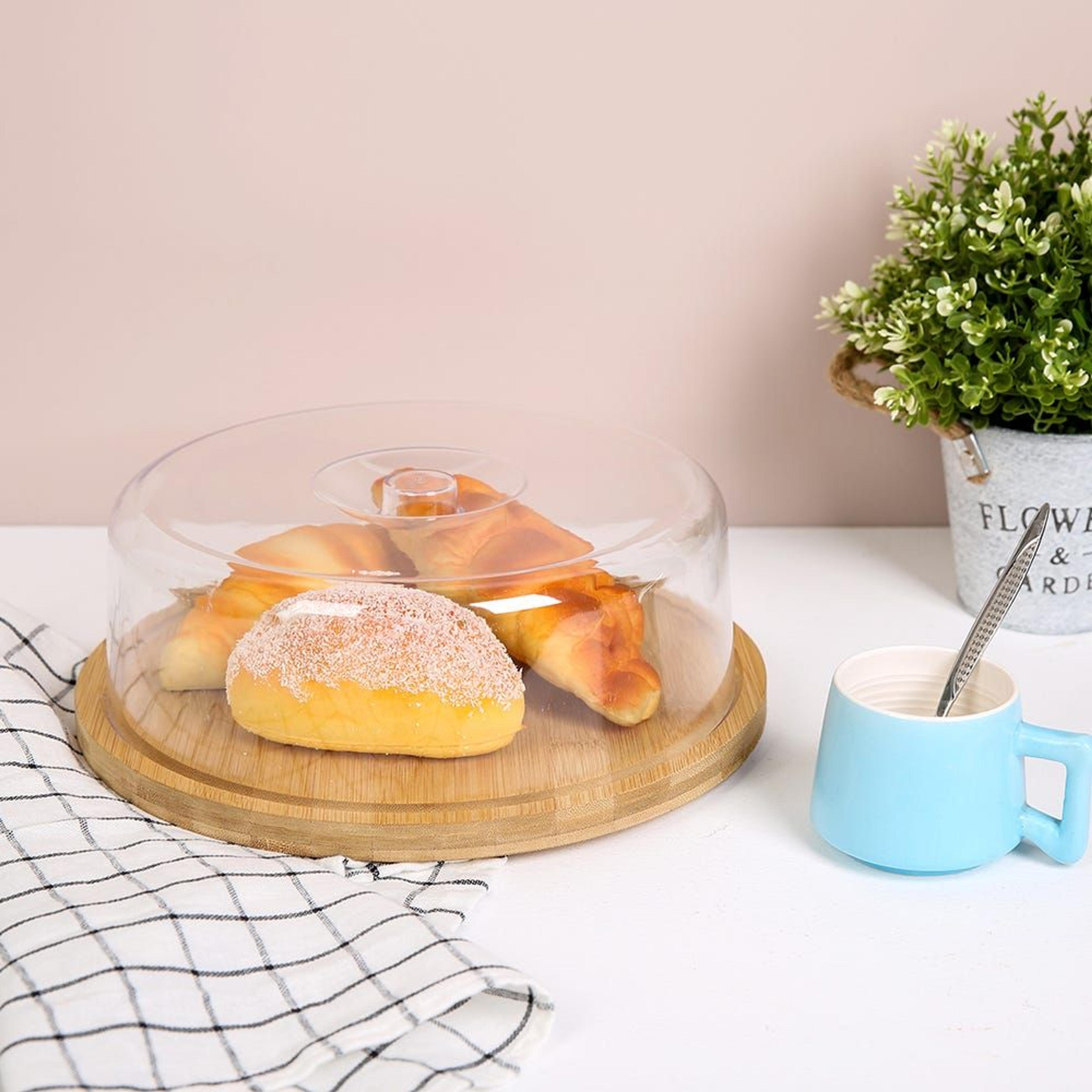 Boîte à gâteau ronde en bambou Aaron avec couvercle, couleur naturelle et transparente,  diamètre 27,5 cm x hauteur 10,3 cm